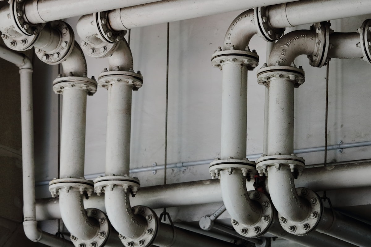 Old cast iron plumbing pipes with flanged joints