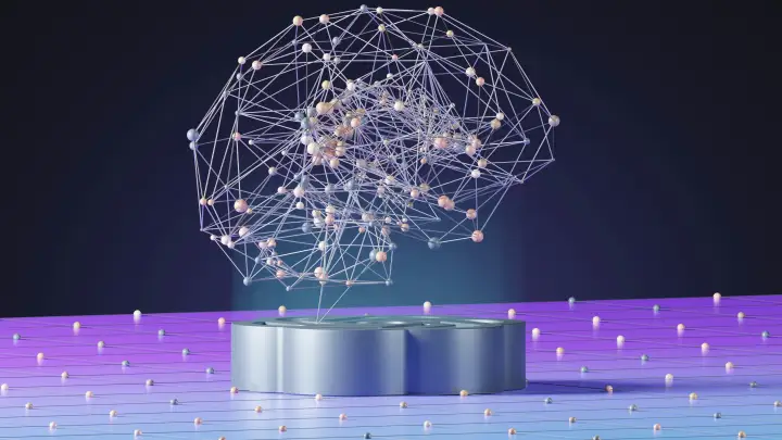 An interconnected neural-network brain — a visual signal that AI is core research and implementation infrastructure for the fund.