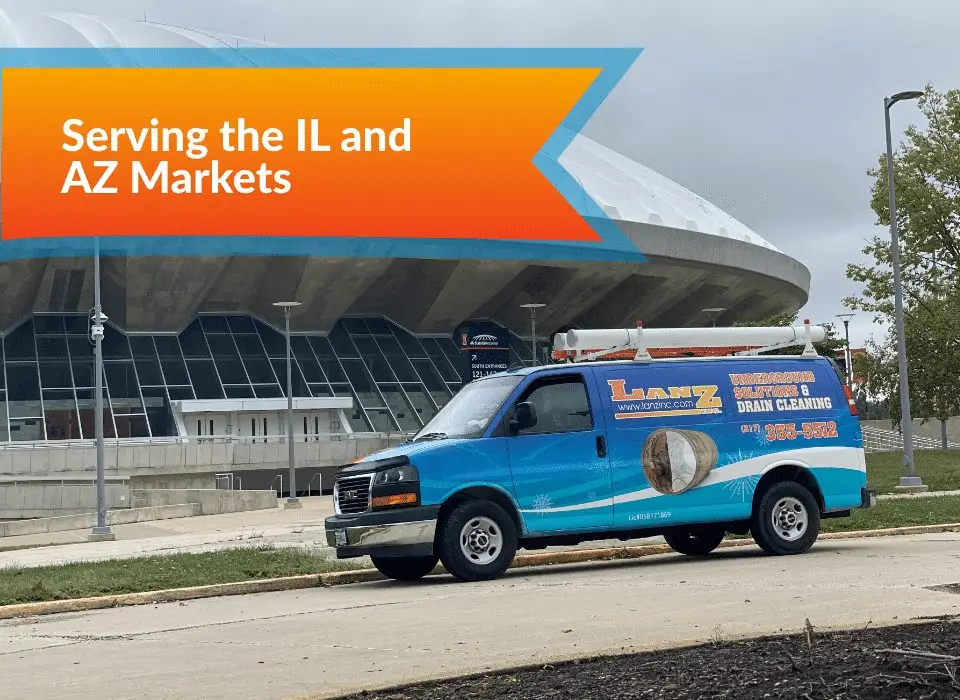 Map graphic showing Lanz serving both the Illinois and Arizona markets, with a service van