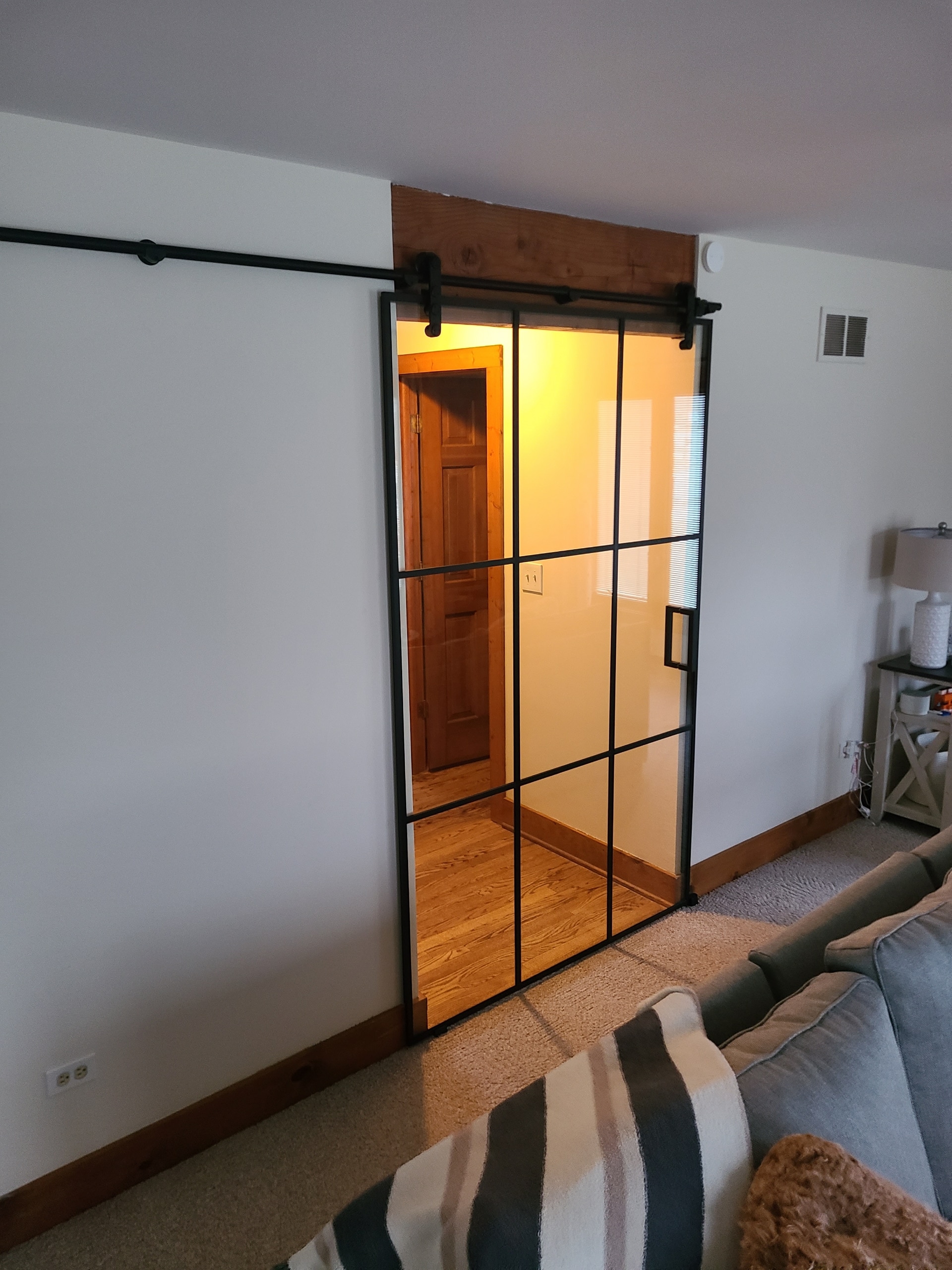 Closed interior glass door