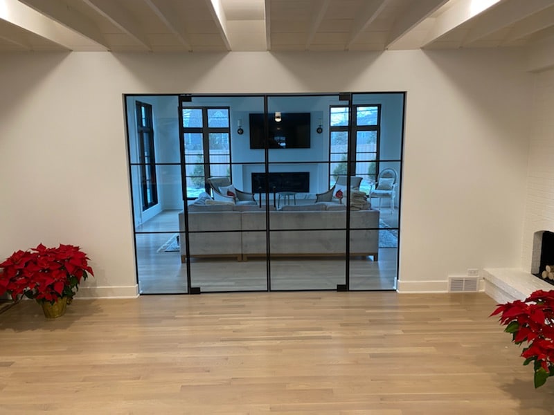 Large glass double doors, closed