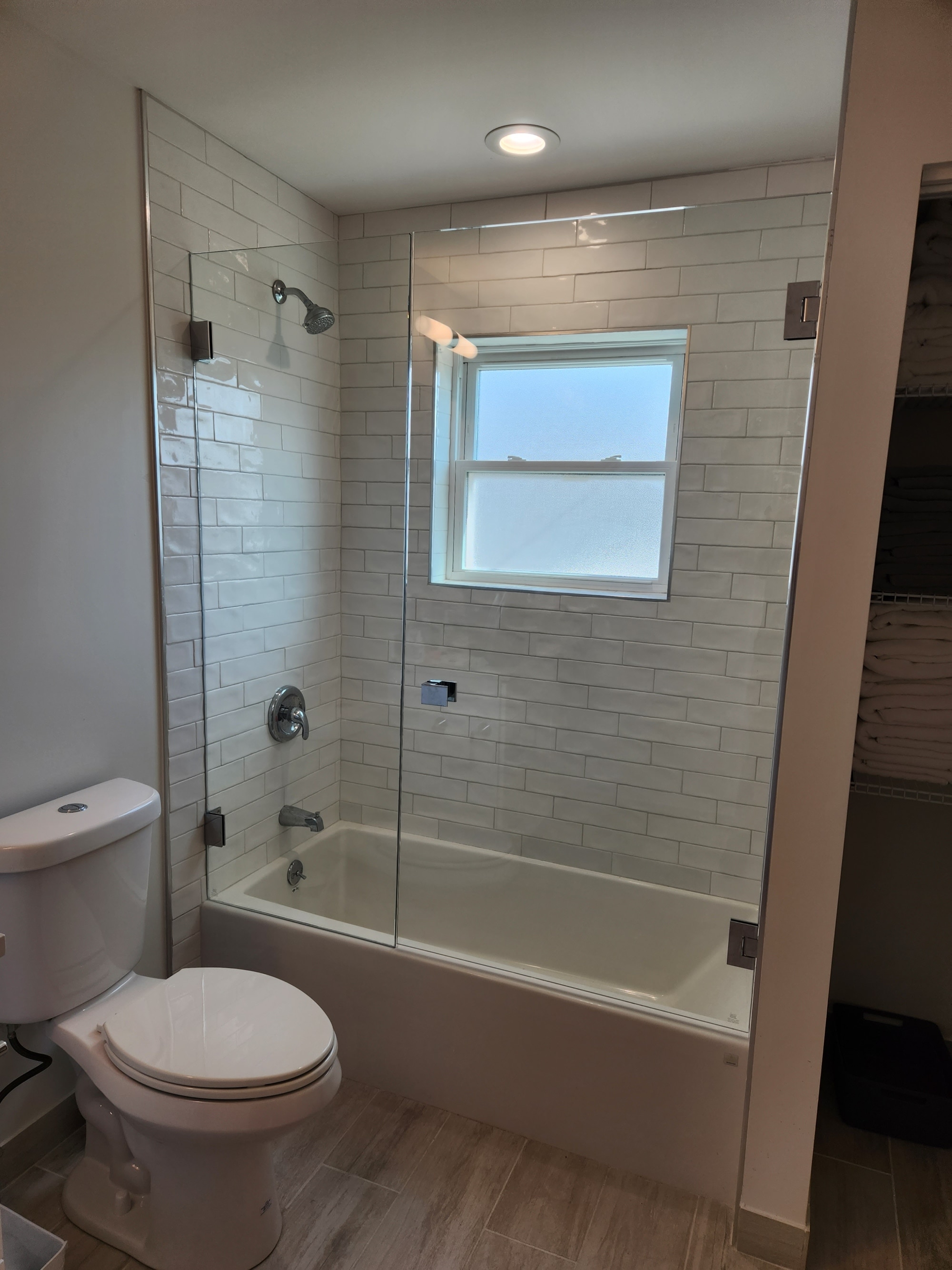 Tall clear glass shower doors